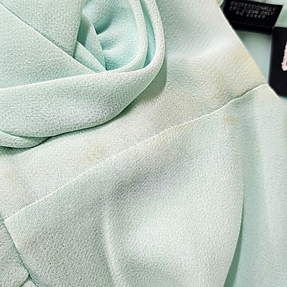 Ursula of Switzerland VTG 80s 90s drop waist crepe dress, light aqua, LS - Picture 9 of 15